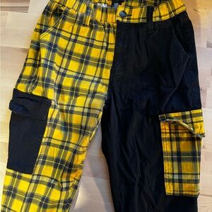 Yellow and Black Plaid Half and Half Pants